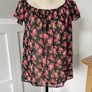 Everly Black and Pink Floral Sheer Blouse